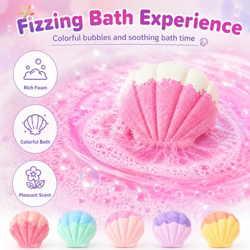 Colorful Shell Bath Bombs Set for Kids with Surprise Toys - 6 PCS