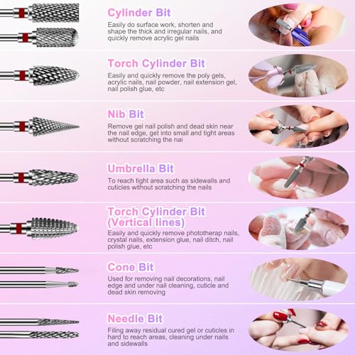 CGBE 10PCS Red Tungsten Carbide Nail Drill Bits Set