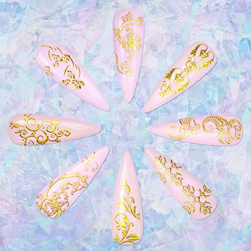 KISSBUTY Metallic Flower & Vine Nail Decals - 20 Sheets Gold Floral Nail Art Stickers for DIY & Salon