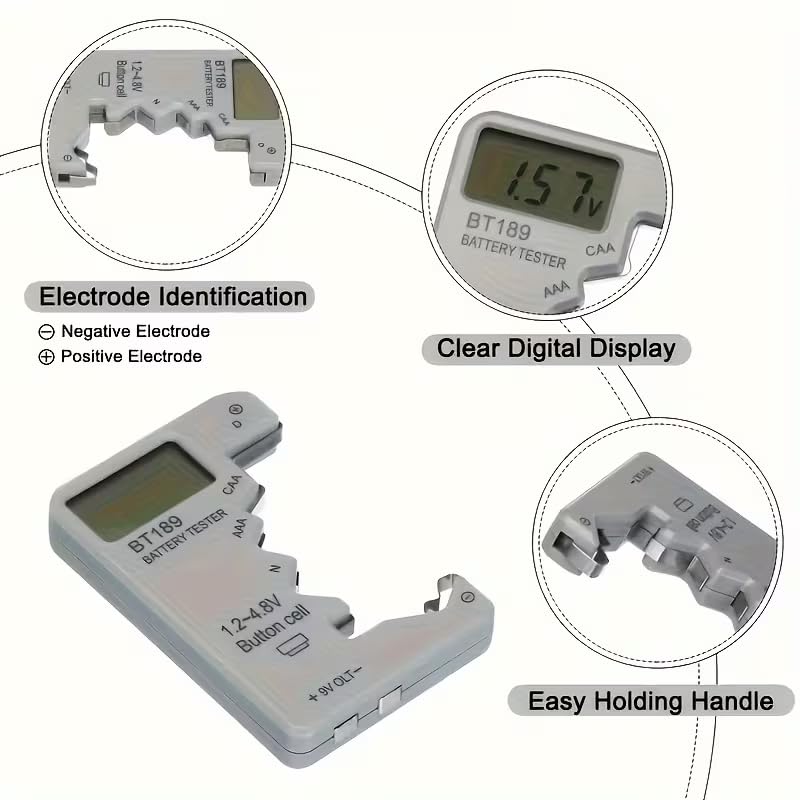 Digital Battery Tester - LCD Display Battery Capacity Checker for AA, AAA, C, D, 9V, Button Cell Batteries | Portable Power Test Tool