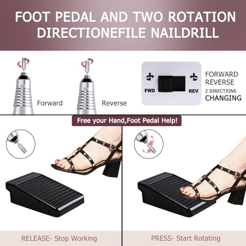 A4 Silver Electric Nail Drill Machine 30000RPM with 6 Sanding Bands & Bits for Home & Salon