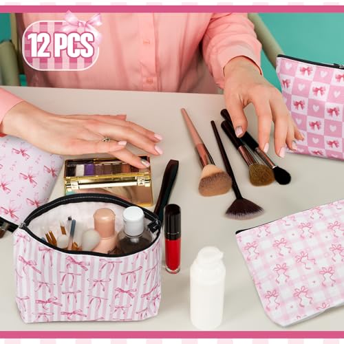 Reginary 12 Pcs Pink Bow Makeup Bags - Cosmetic Party Favors