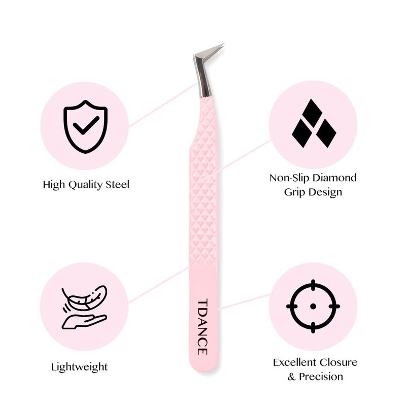 TDANCE Lash Tweezers for Eyelash Extensions - Fiber Tip Volume Boot Tweezers - Stainless Steel (Volume Boot Tweezer-Pink-T2,1Pcs)