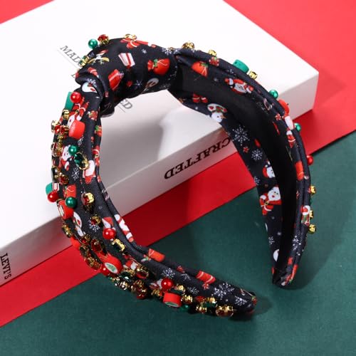 Christmas Knotted Headband with Crystal Charms - Festive Holiday Hair Accessory
