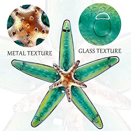 Handcrafted Ocean-Themed Starfish Wall Art - Blue Metal & Glass Decor