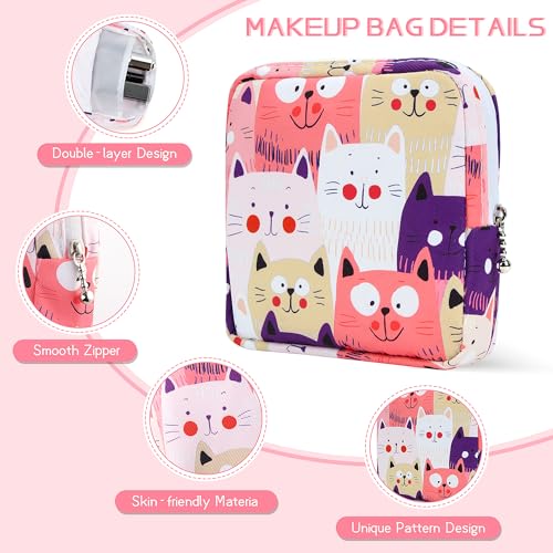 Likesing Cat Pink Mini Makeup Bag 5.1x5.1x1.6 in Nylon Travel Pouch for Women