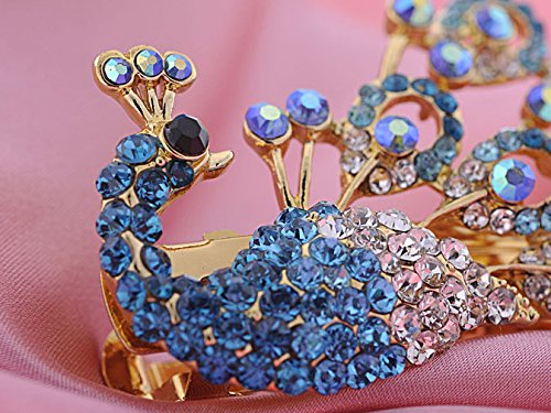 Alilang Peacock Hair Clip with Blue Rhinestones for Bridal Hair