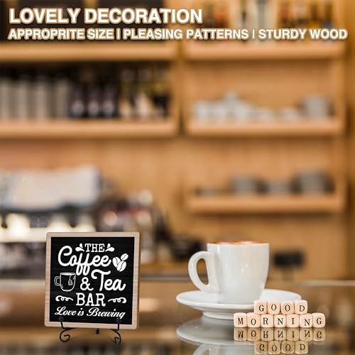 Wooden Coffee & Tea Bar Decor Sign with Stand - 5x5 Inches