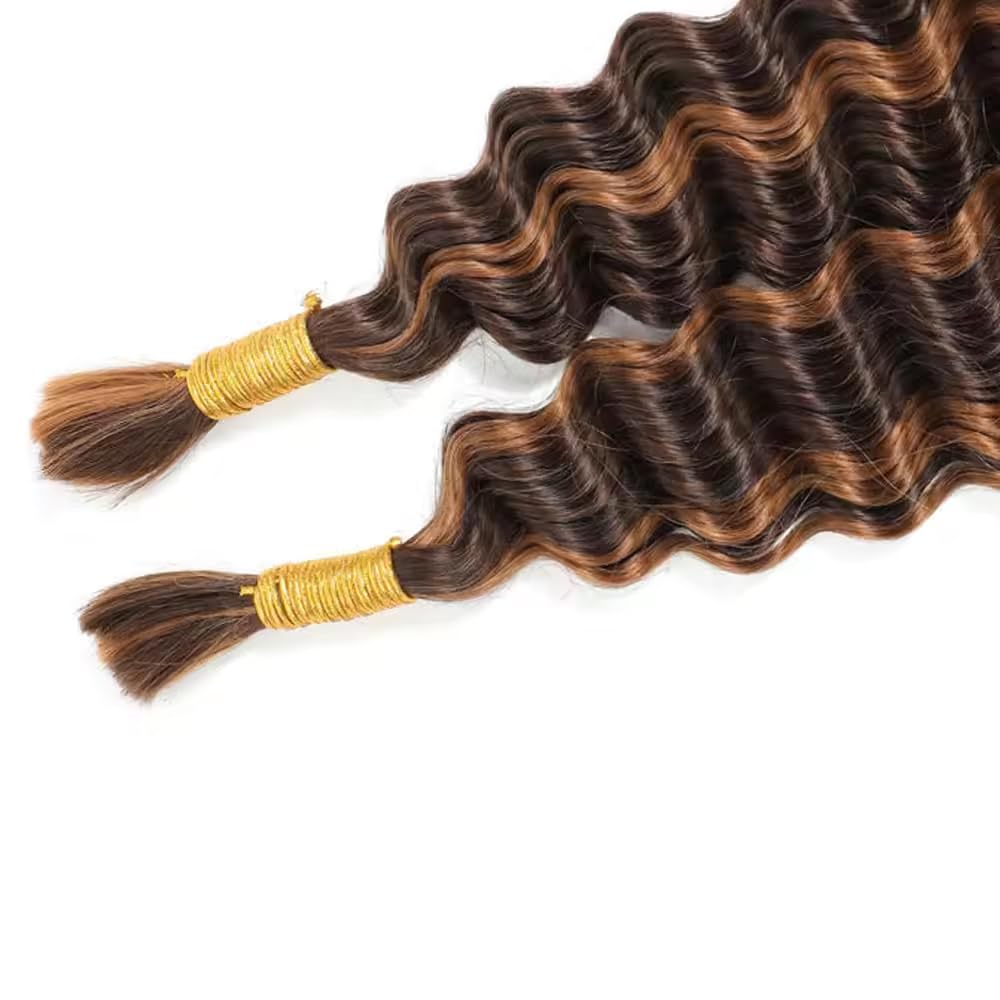 32 32 32 Inch P430 Highlight Brown Human Braiding Hair for Boho Braids 3 Bundles 150g 2 Tone #30 and #4 Brown Deep Wave Braiding Hair for Bohemian Knotless Braids Bundles