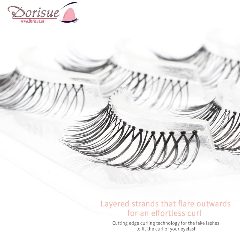 Dorisue Dolly Focus Natural Round False Eyelashes - Ultra-Thin Invisible Band, 5-10mm Center Length, 4 Pairs
