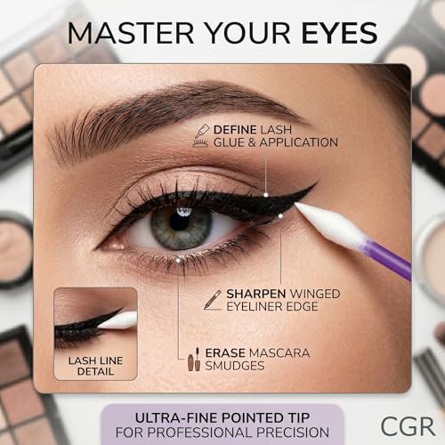 900pcs CGR Precision Cotton Swabs with Pointed and Flattened Tip Cosmetic Makeup Applicator(3x300pcs in bags)