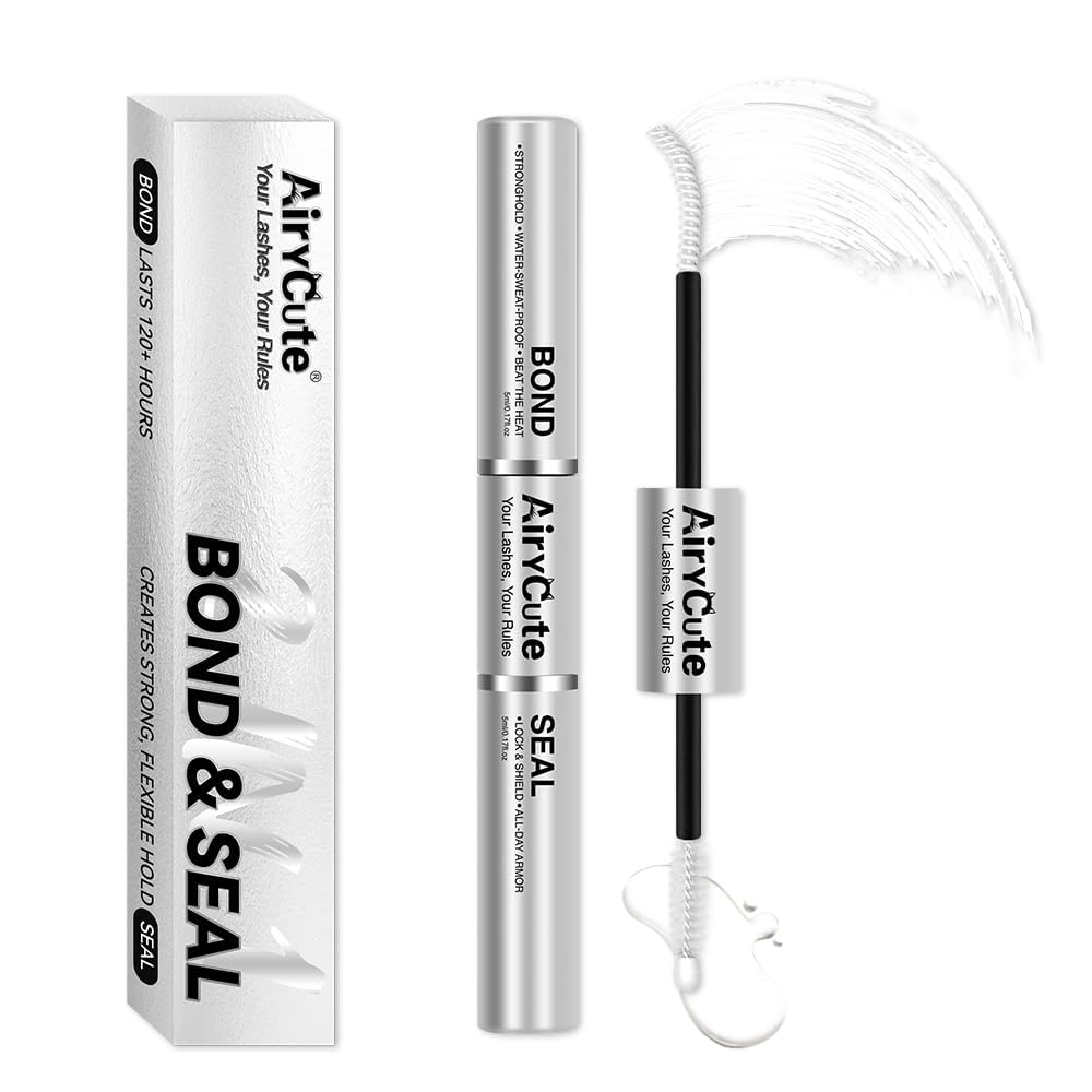 AiryCute Lash Bond and Seal - 150H Long-Lasting Waterproof Eyelash Glue | Strong Hold, Latex-Free, Non-Irritating (White 5ml+5ml)