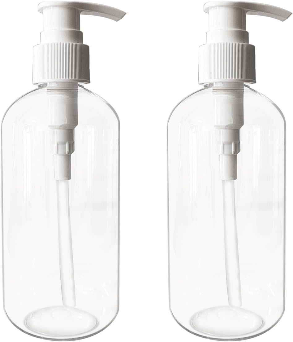 Empty Plastic Pump Dispenser Bottles - 8 oz Clear/White | Refillable Containers for Body Wash, Moisturizer & Liquid Soap