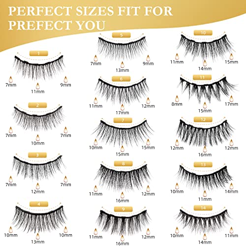 14 Pairs Magnetic Eyelashes Kit with Eyeliner & Tweezers