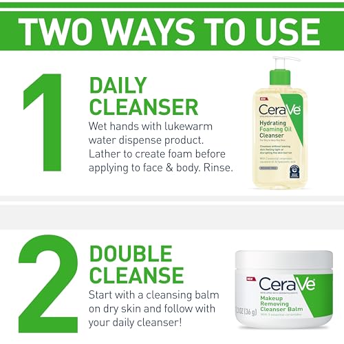 CeraVe Hydrating Foaming Oil Cleanser with Hyaluronic Acid, 8oz - Gentle Makeup Remover for Dry Skin