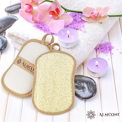 Almooni Natural Loofah Body Scrubber Pads, Exfoliating 2 Pack