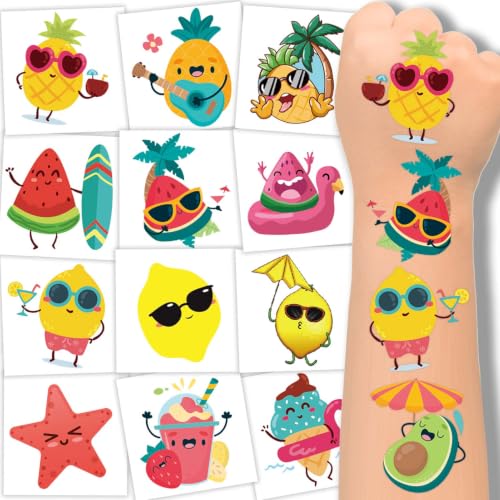 240 Pcs Summer Fruit Temporary Tattoos for Kids - 60 Designs