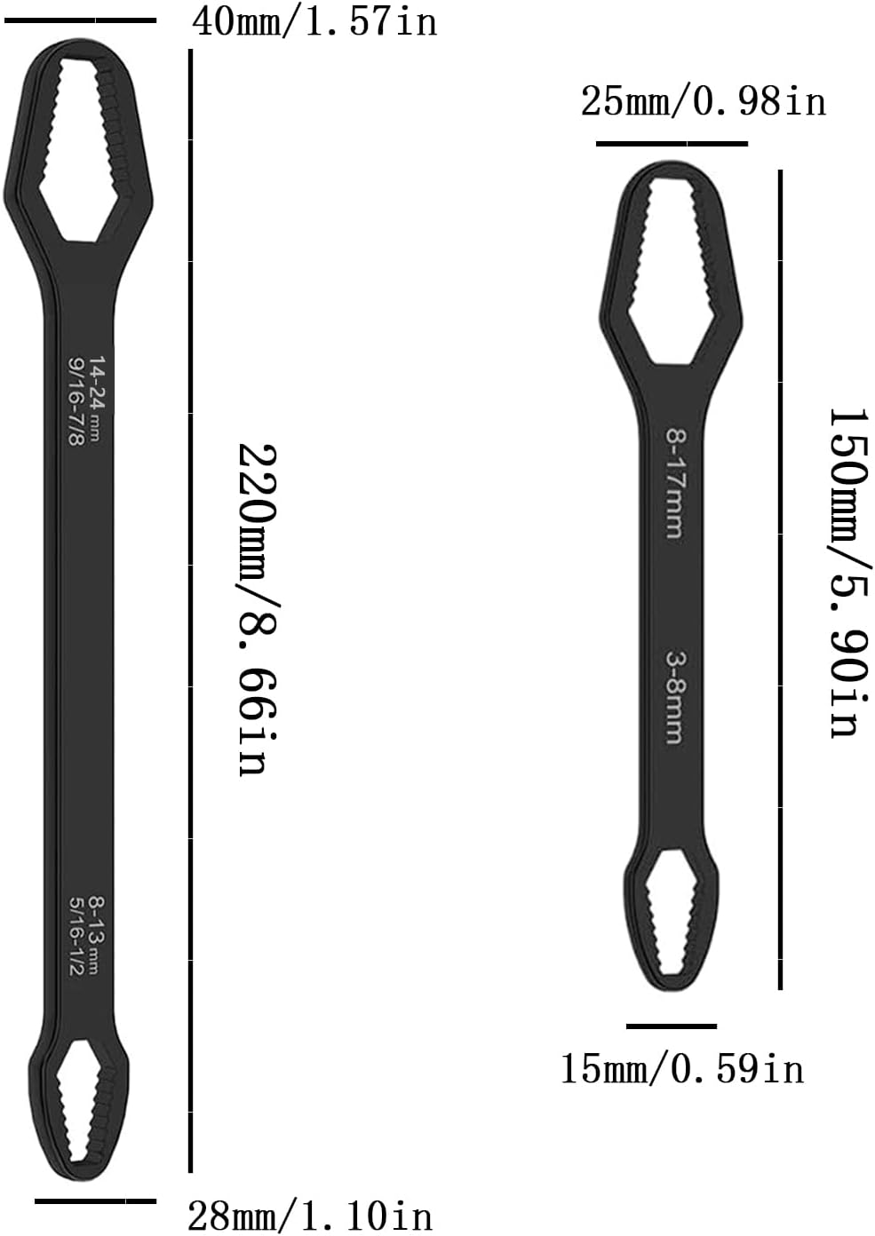 Universal Adjustable Wrench Set - 2-Piece Double-End Spanner for 3–24mm Nuts | Chrome Vanadium Steel, Space-Saving Design