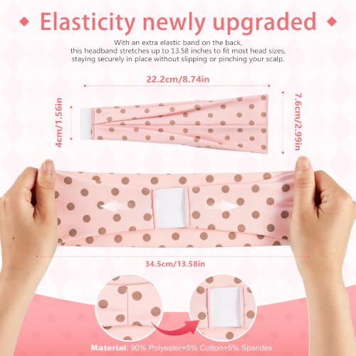 Ztomine Women's Polka Dot Wide Elastic Headbands - 8 Pack Non-Slip Yoga & Workout Hair Bands in Red, White, Black, Nude & Brown