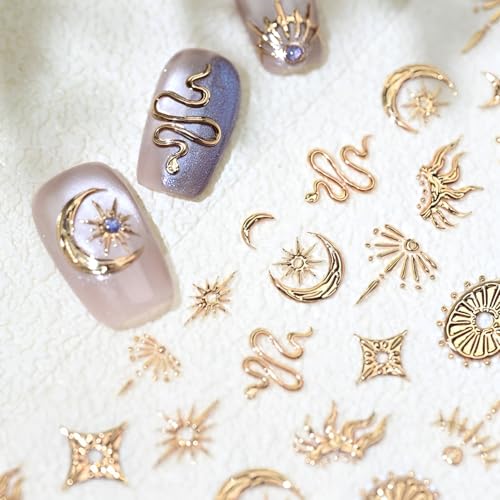 5D Gold Moon & Star Nail Stickers for DIY Nail Art
