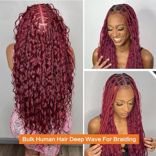 Leruikair 20-Inch Burgundy Curly Human Braiding Hair - 100g Bulk Set