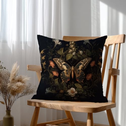 Vintage Butterfly Floral Throw Pillow Cover - 18x18 Inch