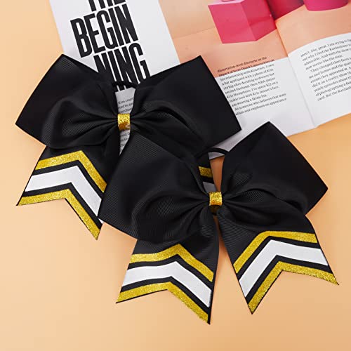 8 Pack Cheerleader Hair Bows 7-inch Glitter & Satin Ponytail Holders for Girls & Sports Teams