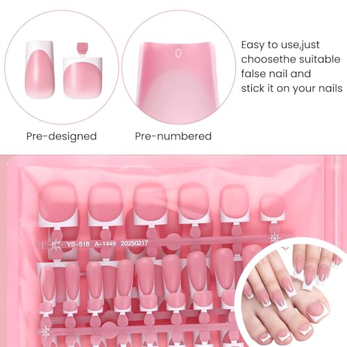 60 Pcs Medium Square French Tip Press-On Nails - Tweruna
