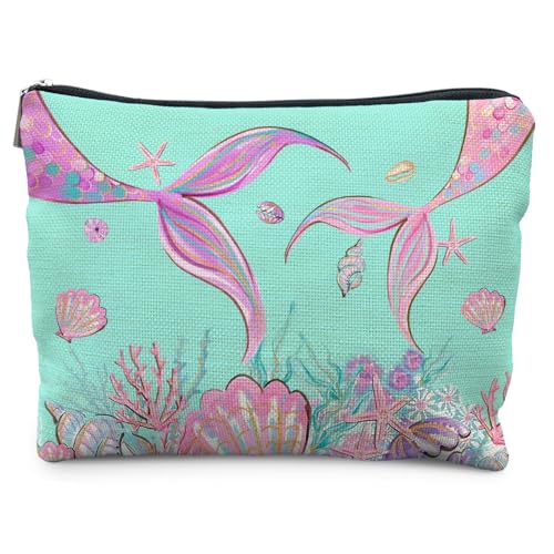 KBRCT Mermaid Tail Neon Makeup Bag - Ocean & Beach Gift, Travel Cosmetic Pouch for Women, Coastal Preppy Design, Variant 2
