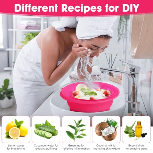 Amoner U Rose Face Ice Bowl with Built-in Ice Tray, Collapsible Silicone Facial Bath for Travel & Home Use