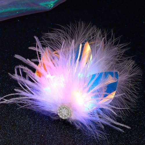 JAKAWIN LED Feather Hair Clip with Rhinestones for Party and Rave
