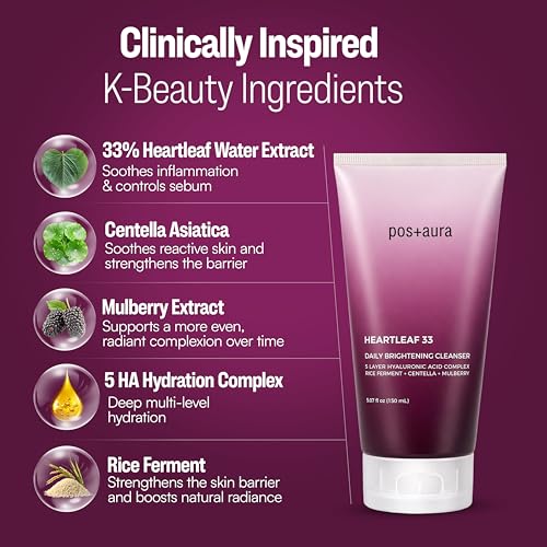 pos+aura Heartleaf 33% Foaming Facial Cleanser - Gentle Hydrating Face Wash