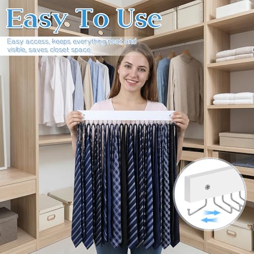 Wall-Mounted Wooden Tie Rack Organizer - 2 Pcs with 40 Hooks