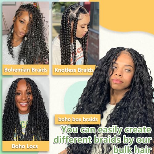 EOOCET 18 Inch Deep Wave Boho Braiding Hair - 2 Packs 200g, #1B Black
