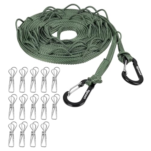 Portable Travel Clothesline - Windproof Laundry Line with 14 Clothespins (18.8ft)