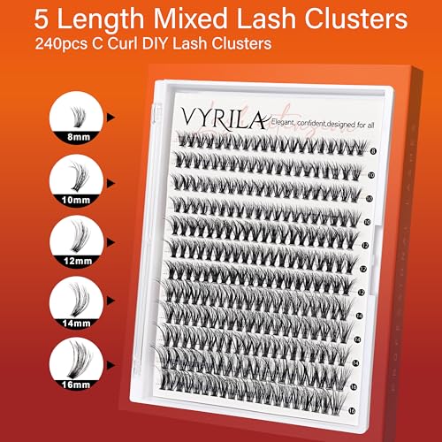 VYRILA 240pcs DIY Lash Extension Clusters - 8-16mm C Curl