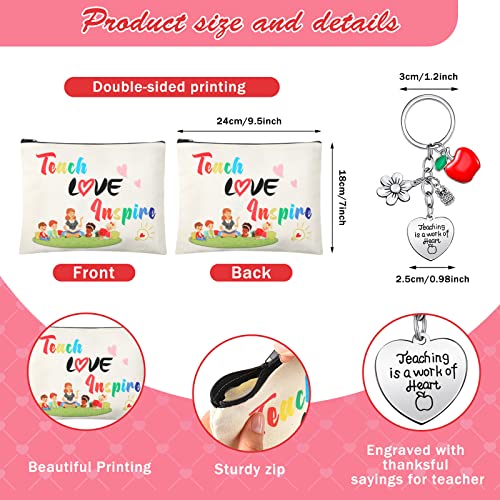 Teacher Appreciation Gift Set - 6 Canvas Makeup Bags & Keychains