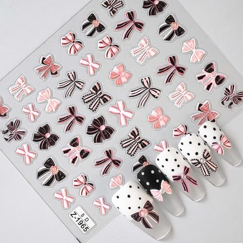 Christmas 07 - 4 Sheets Bow Nail Art Stickers 5D Floral & Heart Decals