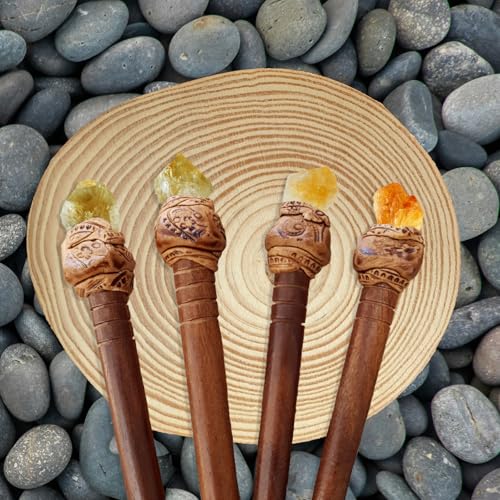 Citrine Raw Gemstone Crystal Hair Stick | Handmade Red Rosewood