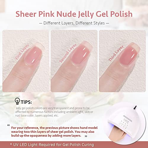 GAOY Nude Jelly Gel Nail Polish Set - 6 Sheer Pink Colors