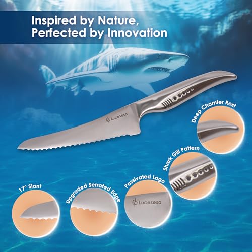 Serrated Bread Knife with Shark-Inspired Handle - Ultra Sharp Stainless Steel