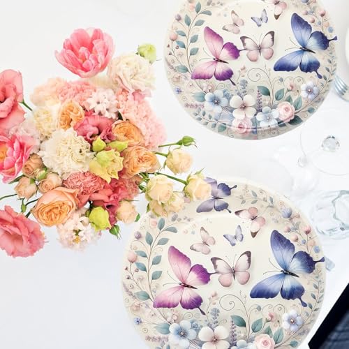 50 Pack Butterfly Paper Plates - 7" Floral Tea Party Supplies
