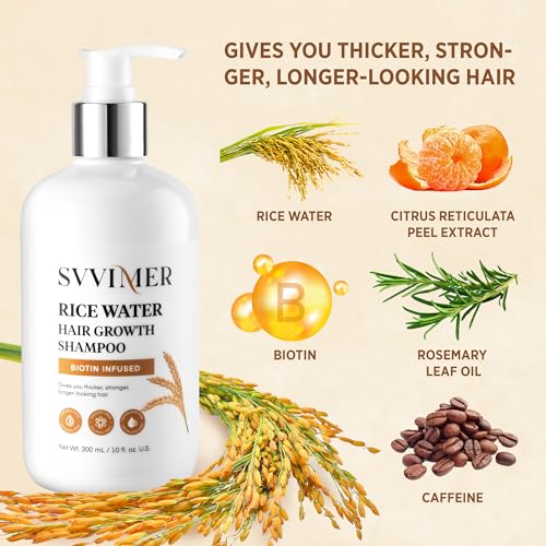 Svvimer Rice Water Hair Growth Shampoo with Biotin for Thinning Hair