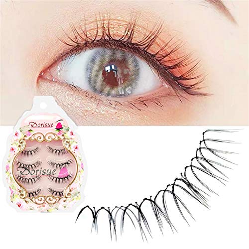 Dorisue Dolly Focus Natural Round False Eyelashes - Ultra-Thin Invisible Band, 5-10mm Center Length, 4 Pairs
