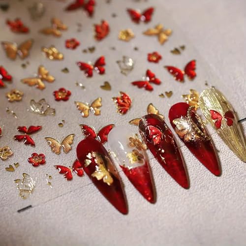 Jeillmone 2 Sheets 5D Embossed Butterfly Nail Stickers for Nail Art