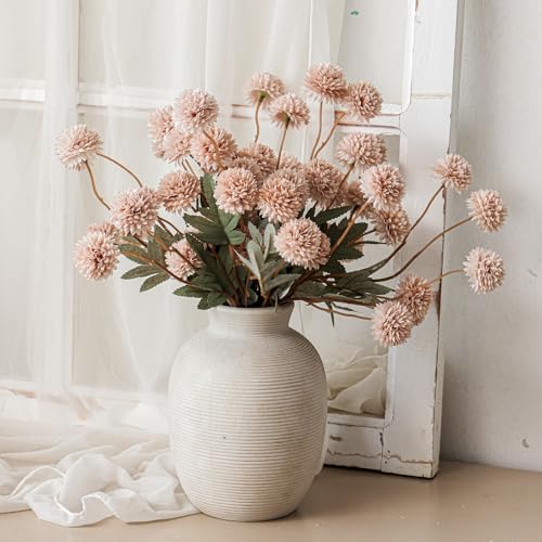 CEWOR 5 Pcs Faux Silk Pompon Mum Flowers for Home Decor