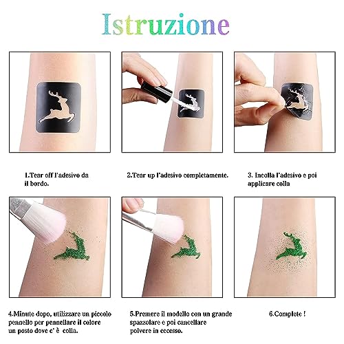 Aottom Glitter Tattoo Kit for Kids & Adults, 41 Colors, Rhinestones & Stencils