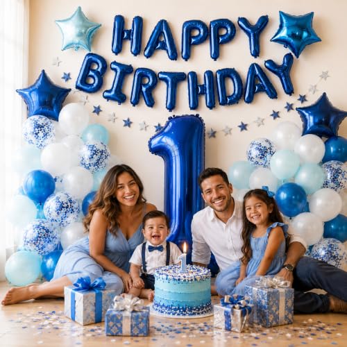 80PCS Blue Birthday Balloon Set with Number 8 & Decorations