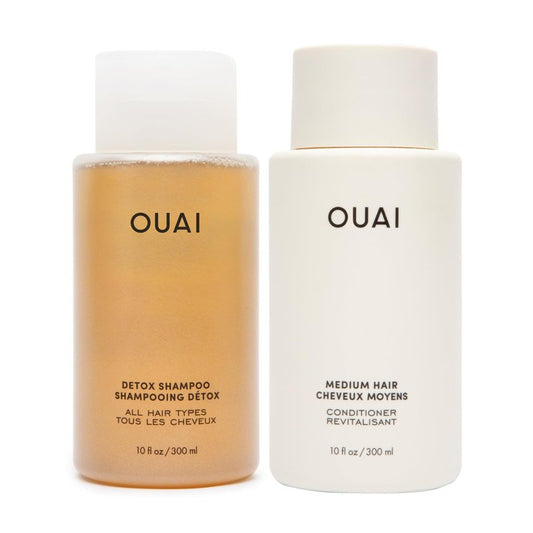 OUAI Detox Shampoo & Conditioner Bundle - Clarifying Shampoo for Build-Up, Dirt, Oil & Hydrating Conditioner for Medium Hair | 2 Count