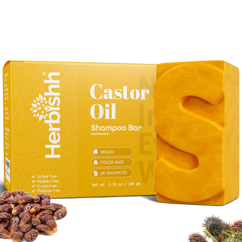 Herbishh Castor Oil Shampoo Bar - Volumizing Solid Soap for Thinning Hair